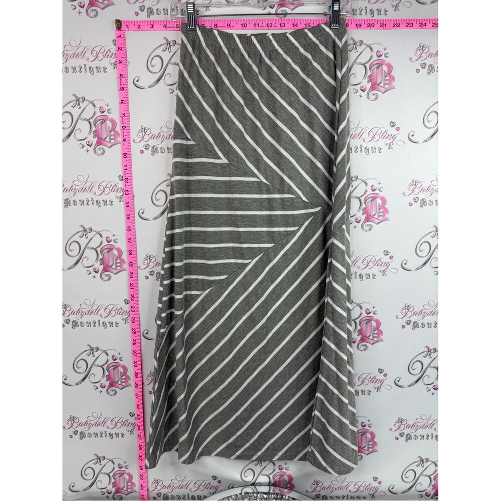 Creations la Vegas skirt long stripes Striped Maxi Skirt in Gray & White